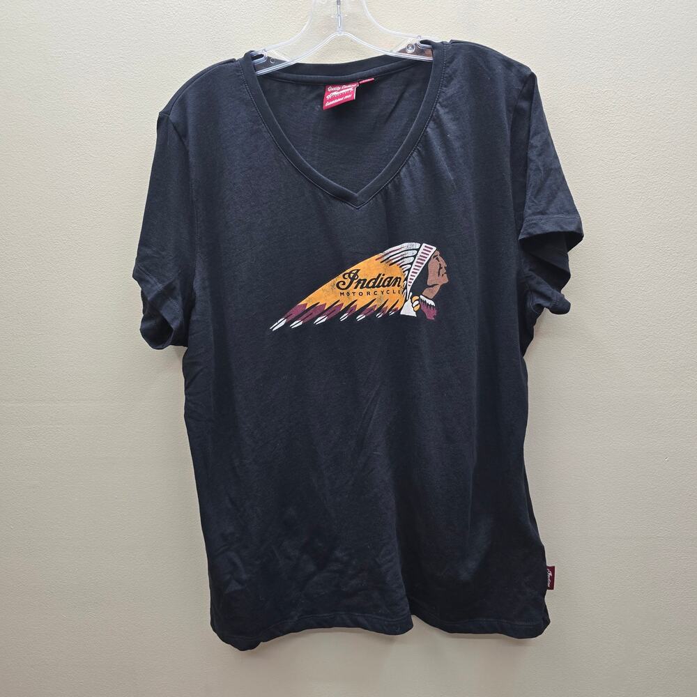 Indian Motorcycle V Neck Color Headdress T-Shirt Biker Timeless Black Size 2XL